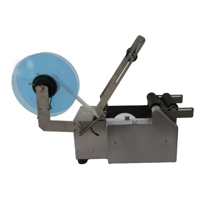 Máquina semiautomática para etiquetar botellas redondas